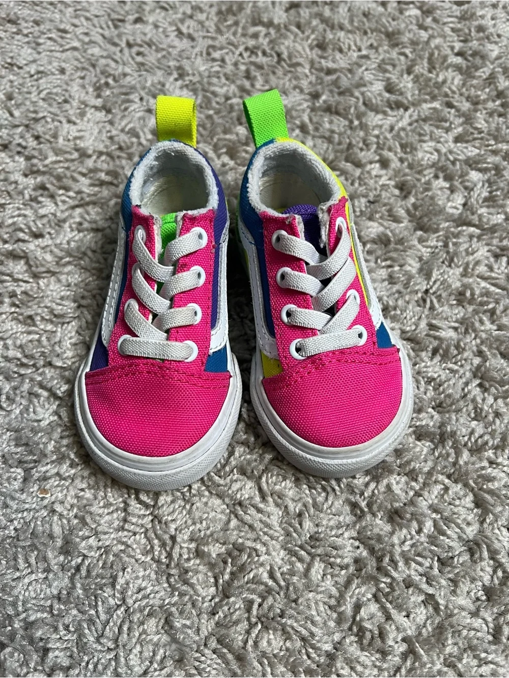 4 Vans Kids Pink & Blue Canvas Sneakers with Neon Accents
